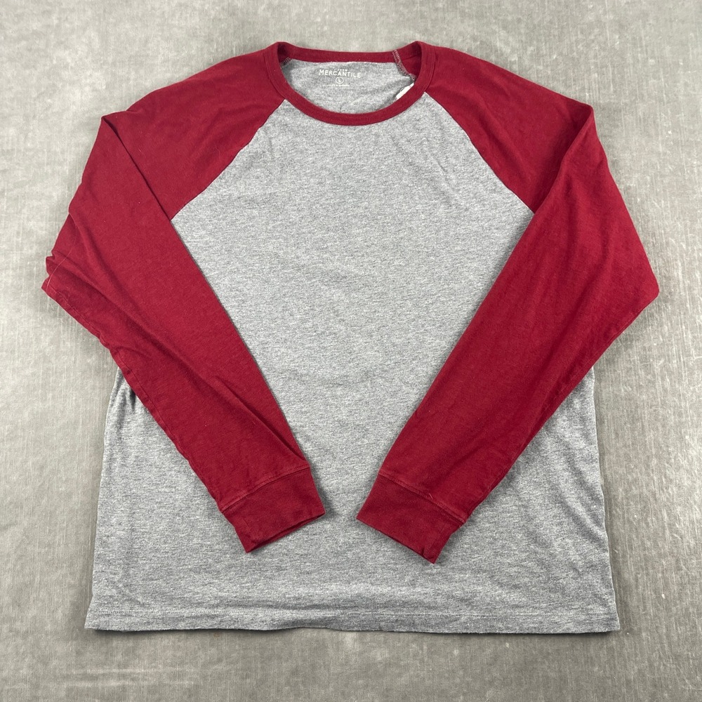 J.Crew Mercantile Mens L Gray Red Raglan Baseball Long Sleeve T-Shirt Cotton